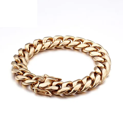 Heren Gouden Cubaanse Schakelarmband Gepolijst Roestvrij Staal Grove Ketting Hip Hop Sieraden Met Boxsluiting