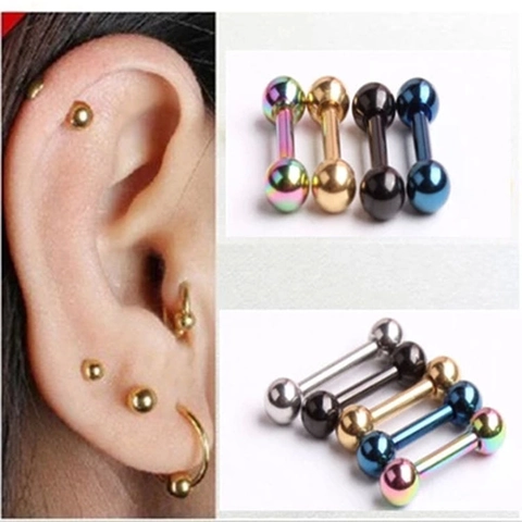 Barbell Ohrstecker Edelstahl Doppelrunde Kugel Tragus Knorpel Piercing Schmuck Geometrisch Einfach Unisex