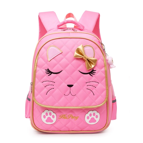 Kinder Schultasche Wasserdicht Atmungsaktiv Nylon Süße Katze Design Diamant Gesteppt Mit Schleife Für Mädchen