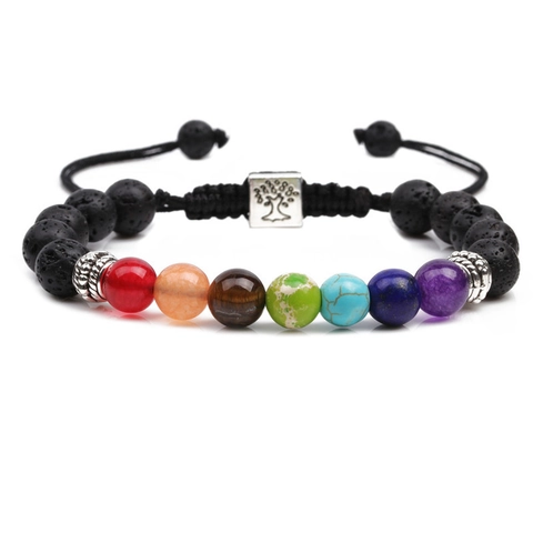 Tree of Life 7 Chakra Lava Rock Braided Bracelet Natural Stone Beads Adjustable Yoga Healing Energy Jewelry For Men Women
