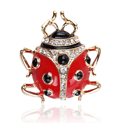 Mode Lieveheersbeestje Brosje Pin Legering Emaille Strass Ingelegd Insect Dier Accessoire Voor Vrouwen Sieraden Cadeau