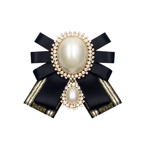 Vintage Bow Brooch For Women With Faux Artificial Pearl And Rhinestone Palace Style Ribbon Necktie For Shirt Decoration