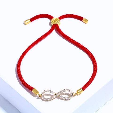 Braccialetto Corda Intrecciata Simbolo Infinito Rame Micro Pave Zircone Regolabile Portafortuna Per Coppie