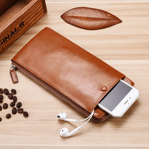 Herren Langes Portemonnaie PU Leder Reißverschluss Handytasche Kartenfächer Business Retro