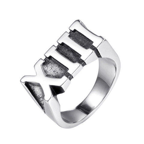 Roman Numeral XIII Stainless Steel Band Ring For Men Vintage Industrial Punk Jewelry Silver Color