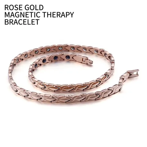 Pulsera Y Collar Magnéticos Oro Rosa Acero Inoxidable 316L Cuidado De La Salud Magnetita Joyería En X Hombre Mujer
