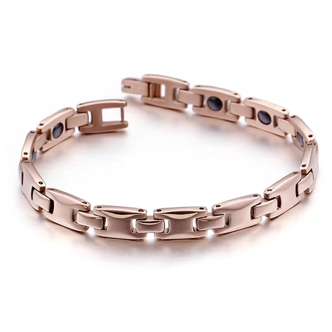 Bracciale Per Magnetoterapia In Acciaio Inossidabile 316L Maglie A H Lucidato Oro Rosa Gioielli Per La Salute Uomo E Donna