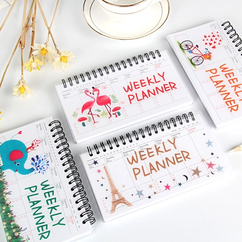 Wekelijkse Planner Spiraal Notitieboek Met PP Omslag Draagbaar Schema Dagboek Memoblok Cartoon Illustratie Bureau Benodigdheden