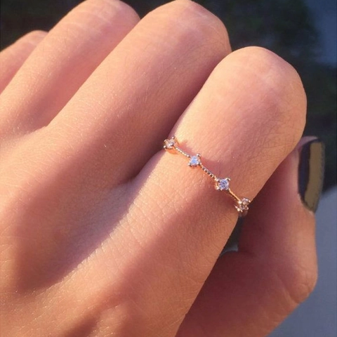 Minimalist Copper Ring Inlaid Small Zircon Zirconia Beaded Milgrain Edge Slim Band Elegant Jewelry For Women Fashion Gift