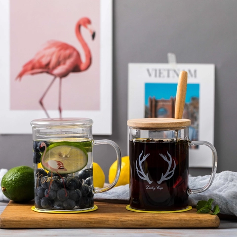 High Borosilicate Glass Mug Heat Resistant Coffee Cup With Handle Letter Print Good Morning Pattern Minimalist Breakfast Water Cup