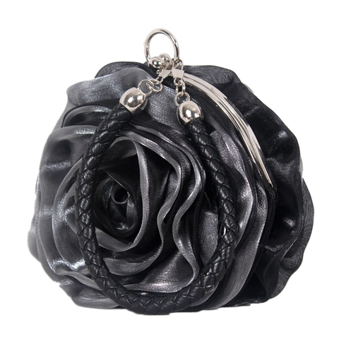 3D Rose Flower Satin Satin Evening Bag Round Clutch For Wedding Party Bridal Handbag With Braided Handle Metal Clasp