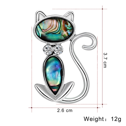 Vintage Cat Brooch Pin Alloy Abalone Shell Inlay Rhinestone Animal Shape Fashion Jewelry For Women Gift Accessory
