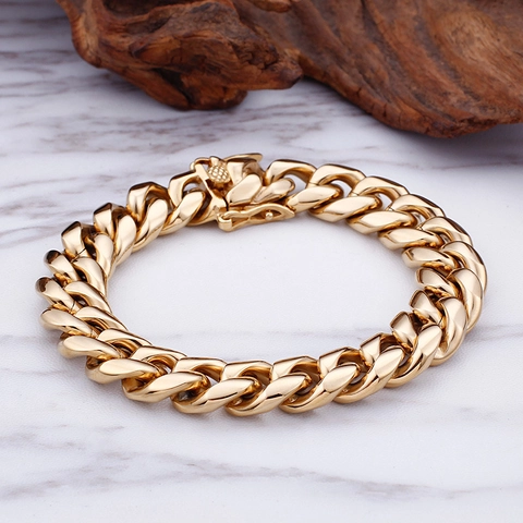 Heren Gouden Cubaanse Schakelarmband Gepolijst Roestvrij Staal Grove Ketting Hip Hop Sieraden Met Boxsluiting
