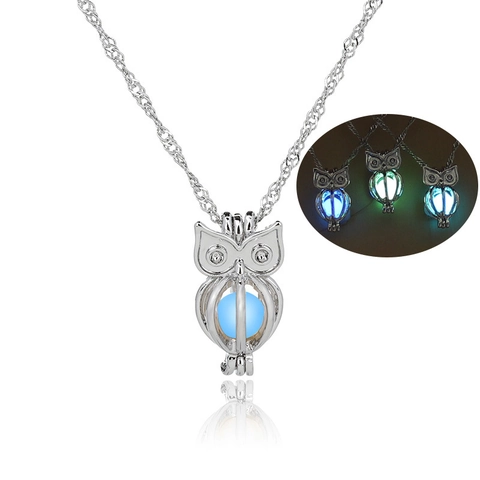 Collier Pendentif Cage Lumineux Brille Dans Le Noir Alliage Ouvrable Sirène Hibou Licorne Dragon Bijoux Halloween Femmes