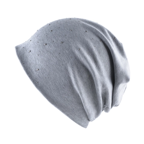 Women Slouchy Beanie Hat Rhinestone Embellished Warm Knitted Pullover Cap Solid Color Starry Autumn Winter Outdoor Hat