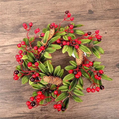 Weihnachtskranz Künstliche Rote Beeren Kiefernzapfen Grüne Blätter Haustür Wandbehang Rustikale Feiertagsdekoration