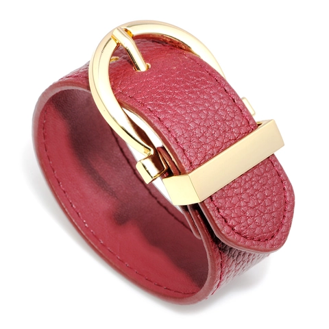 Women PU Leather Bracelet With Gold Horseshoe Buckle Fashion Minimalist Wide Cuff Bangle Lychee Texture