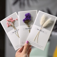 Handmade Dried Flower Greeting Card With Natural Lagurus Ovatus Gypsophila For Valentine's Day Anniversary Wedding Gift Message Card