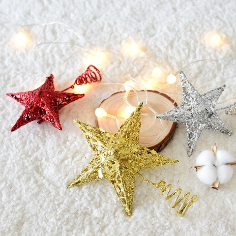 Puntale Albero Natale Stella Glitter Ferro Cavo Pentagramma Decorazione Festiva Ornamento Scintillante