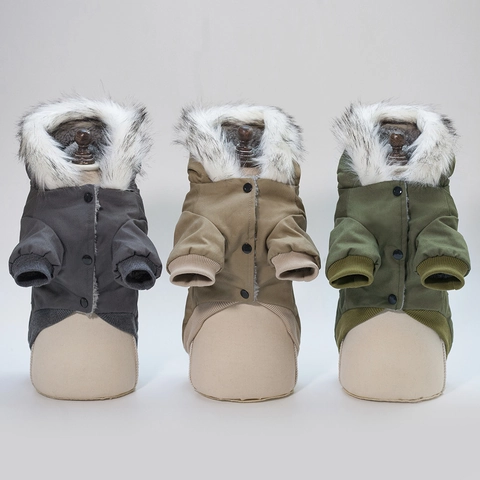 Warme Haustier Hund Winterjacke Wattierter Baumwollmantel Mit Kapuze Und Kunstfellkragen Workwear Stil Für Kleine Mittelgroße Hunde
