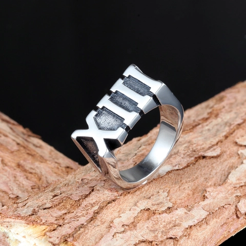 Roman Numeral XIII Stainless Steel Band Ring For Men Vintage Industrial Punk Jewelry Silver Color