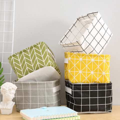 Panier de Rangement en Tissu Boîte de Rangement de Bureau Pliable Organisateur en Coton Lin pour la Maison et le Bureau