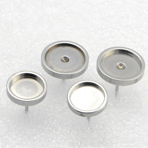 Stainless Steel Earring Post Base Round Bezel Tray Flat Pad For Stud DIY Jewelry Making Findings