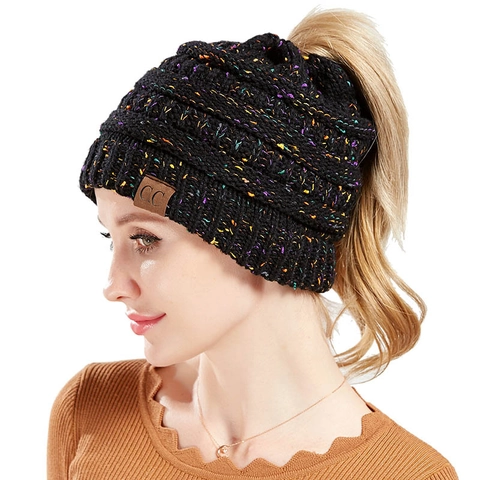 Berretto A Coda Di Cavallo Lavorato A Maglia Confetti Acrilico Messy Bun Inverno Caldo Donne