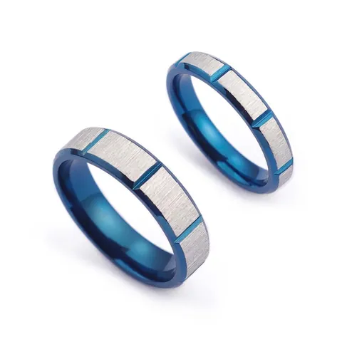 Anello Moderno In Acciaio Al Titanio Blu Argento Finitura Spazzolata Gioielli Stile Industriale Per Uomini Donne Coppia