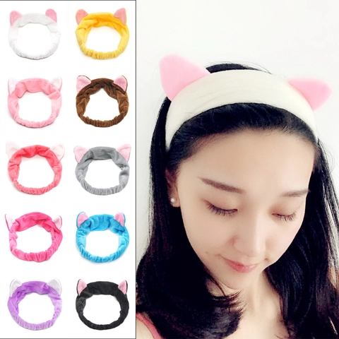 Cat Ear Headband Soft Plush Elastic Hair Band For Washing Face Makeup Spa Shower Skincare Facial Cute Hair Accessories