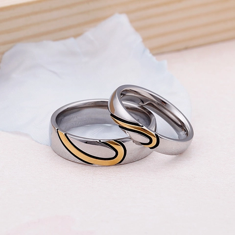 Anello Di Coppia Cuore Puzzle Titanio Acciaio Inossidabile Design Ondulato Gioielli Lucidati Regalo Per Uomini Donne San Valentino