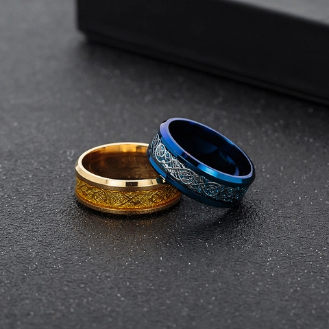 Anillo de Acero Inoxidable con Dragón Celta para Hombre Mujer Estilo Retro Punk Banda Ancha Alianza de Boda Joyería de Moda Regalo