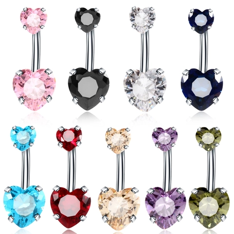 Heart Shaped Zircon Belly Button Ring Stainless Steel Curved Bar Navel Piercing Jewelry For Women Elegant Body Decor
