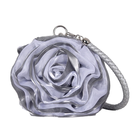 Women Evening Bag 3D Rose Floral Shape Satin Satin Handbag For Wedding Party Bridal Clutch With Braided Wristlet Strap