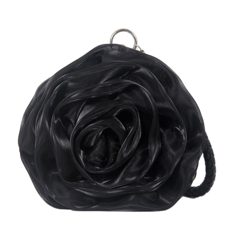 3D Rose Flower Satin Satin Evening Bag Round Clutch For Wedding Party Bridal Handbag With Braided Handle Metal Clasp