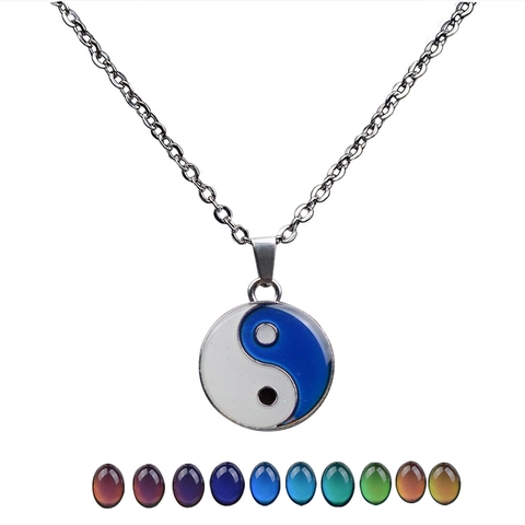 Tai Chi Yin Yang Pendant Necklace Temperature Sensitive Mood Color Change Stainless Steel Chain Alloy Jewelry For Unisex