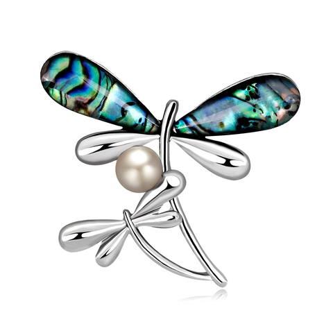 Broche de Libélula Vintage Con Incrustación de Concha de Abulón y Perla Artificial Aleación Galvanizado Alfiler de Animal para Mujer Joyería de Moda