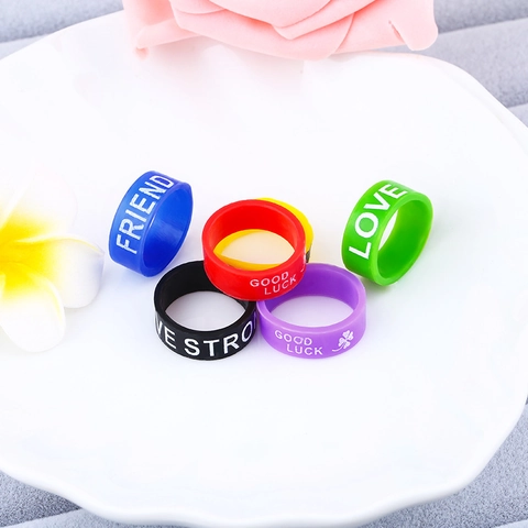 Silicone Ring Colorful Motivational Letters Print Sporty Fashion Accessory Unisex Jewelry Inspirational