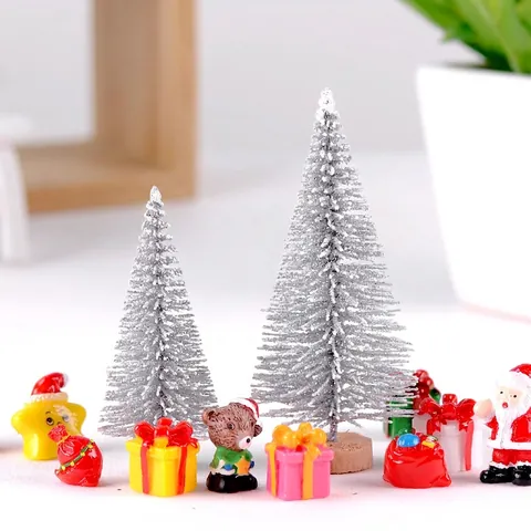 Albero Di Natale Miniatura Innevato Con Base In Legno Per Micro Paesaggio E Decorazione Da Tavolo Festa Casa Novità