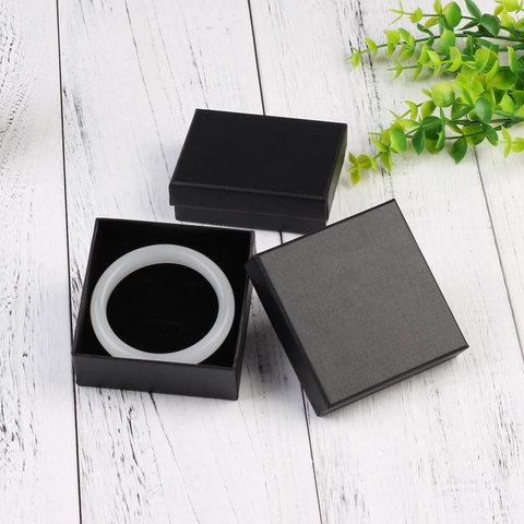 Set Scatole Portagioie in Cartone Nero Elegante Grana Lainey Collana Anello Orecchino Contenitore Confezione Regalo Con Spugna