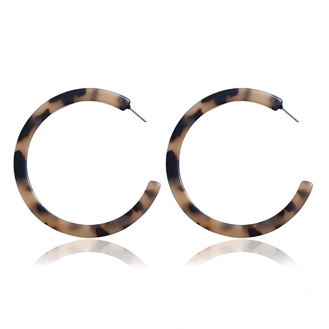 Orecchini A Cerchio Geometrici A Forma Di C In Resina Acrilica Con Stampa Tartarugata E Leopardata