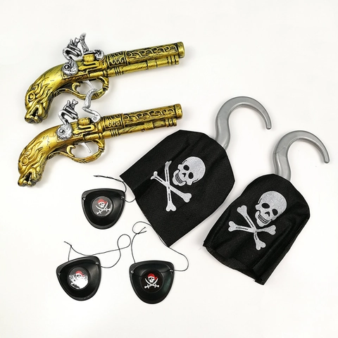Halloween Pirate Costume Props Plastic Realistic Toy Gun Hook Eye Patch Kids Cosplay Performance Role Play Dress Up