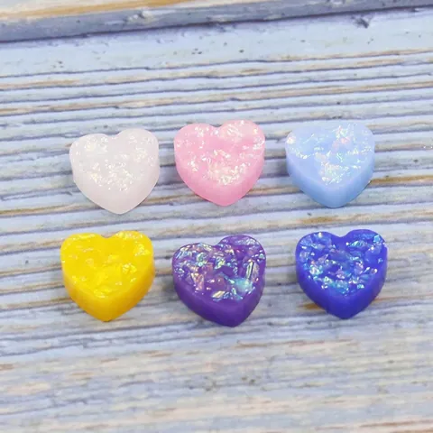 Resin Heart Cabochons Synthetic Opal Glitter Flatback For DIY Crafts Jewelry Making Phone Case Decor