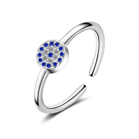 Evil Eye Ring Koper Micro Pave Blauw Wit Zirkonia Verstelbaar Open Turkse Stijl Sieraden Voor Vrouwen