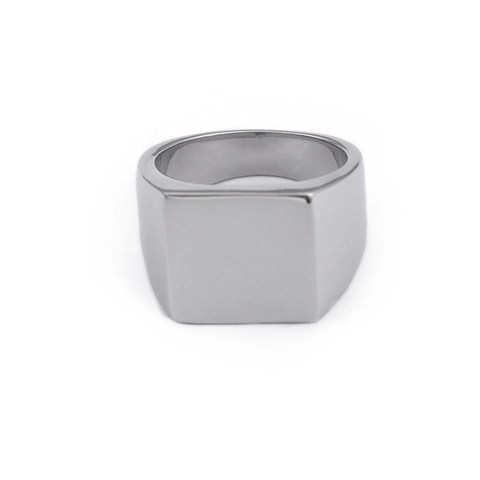 Minimalist Signet Ring Stainless Steel Polished Geometric Square Round Face Band For Men Unisex Hypoallergenic Durable