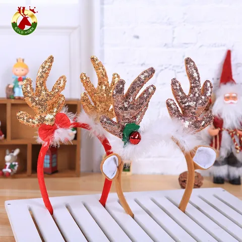 Weihnachts Rentier Geweih Stirnband Pailletten Festlicher Haarreif Mit Schleife Glocken Für Feiertags Party Cosplay Haar Accessoires