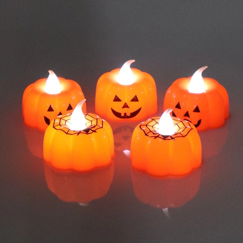 Luces Vela Calabaza LED Halloween Plástico A Batería Cara Fantasma Telaraña Decoración Escritorio Lámpara Noche
