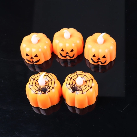 Luces Vela Calabaza LED Halloween Plástico A Batería Cara Fantasma Telaraña Decoración Escritorio Lámpara Noche