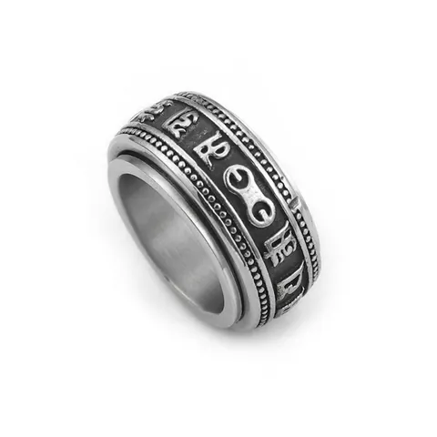 Anillo Giratorio De Acero Inoxidable Vintage Mantra De Seis Caracteres Meditación Budista Joyería Para Hombres