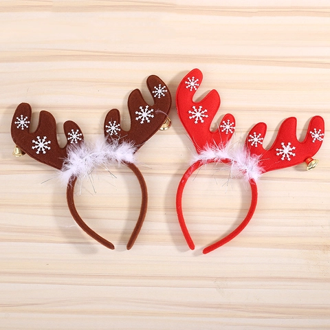 Cerchietto Con Corna Di Renna Di Natale Con Stampa Fiocchi Di Neve Piume E Campanellini Rosso Cachi Cerchietto Per Capelli Per Decorazione Festa